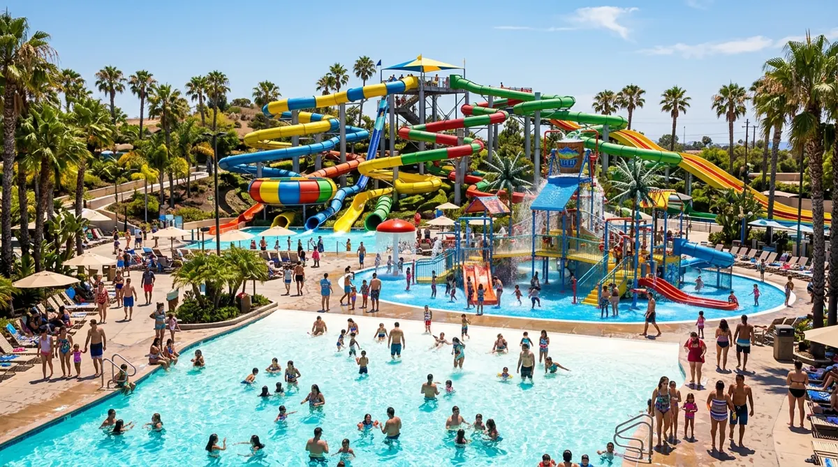 Bunte Wasserrutschen in einem Freizeitpark
