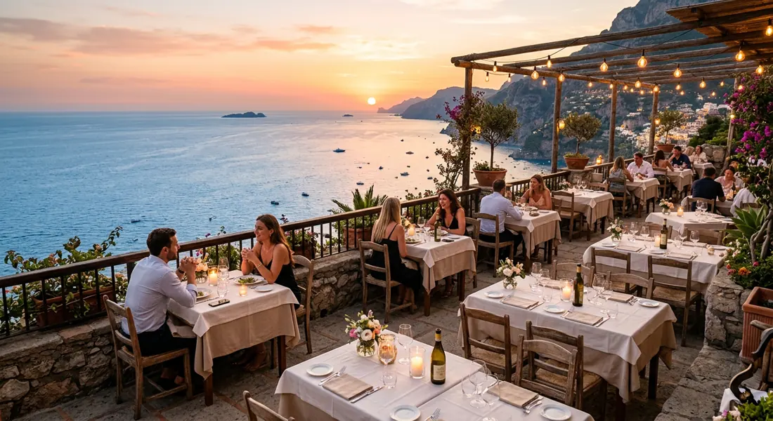 Restaurant-Terrasse mit Blick aufs Meer