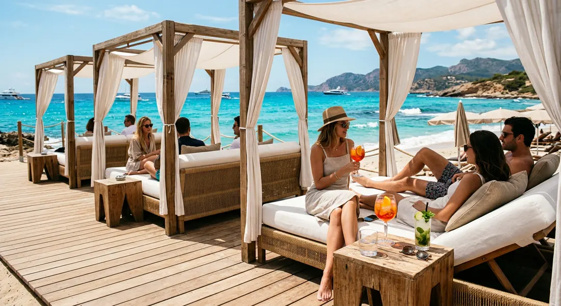 Cocktails und Daybeds am Wasser bei Sonnenschein