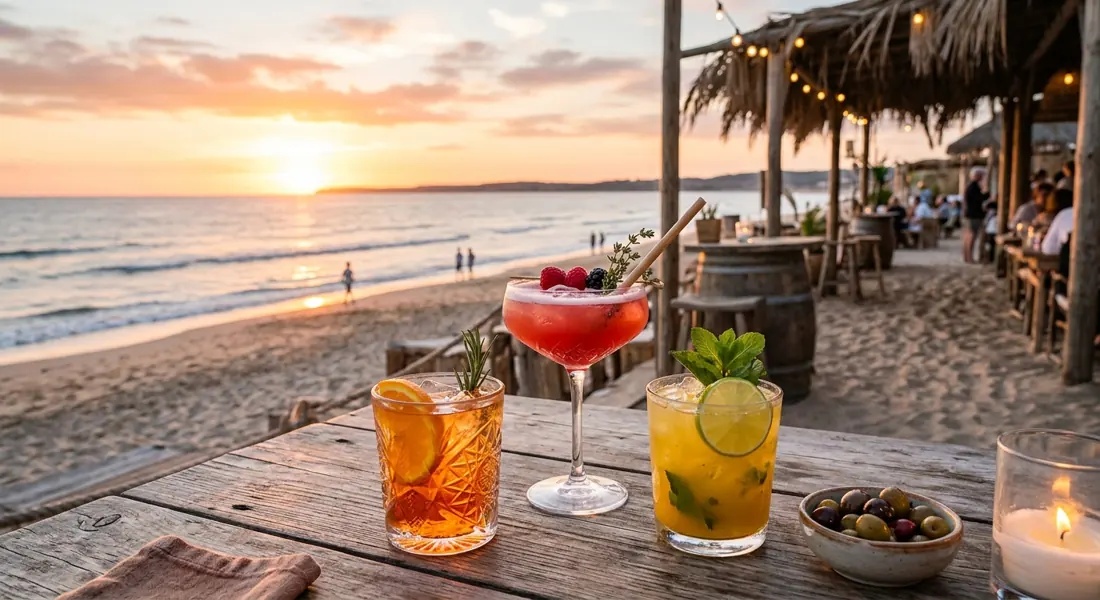 Sonnenuntergang mit Cocktails am Meer