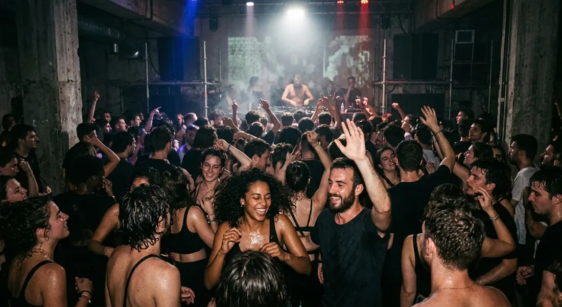Dansende menigte op een underground Tech-House-feest