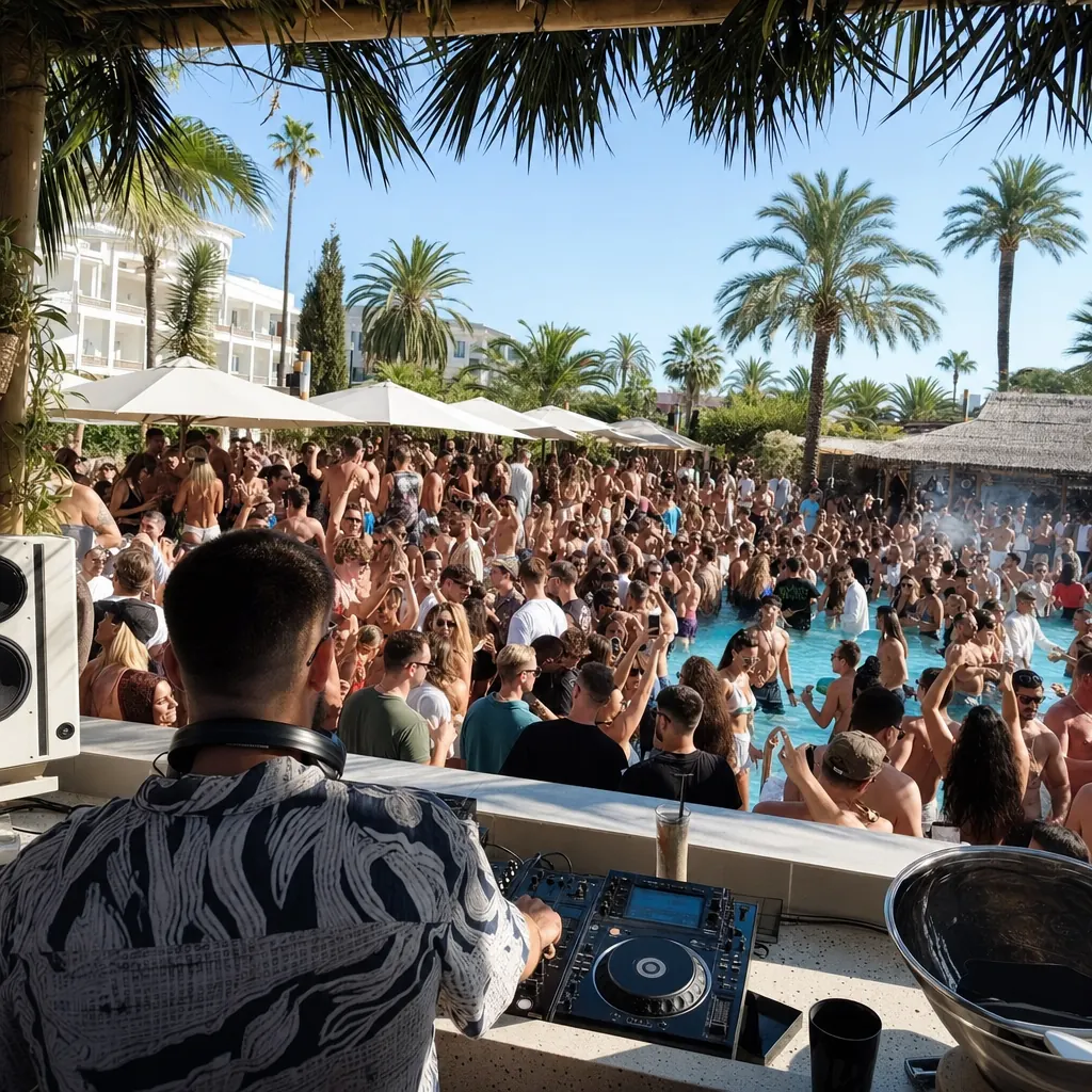Impreza w beach clubie w Playa d'en Bossa
