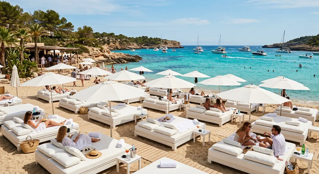 Beach-Club-Atmosphäre an der Cala Bassa