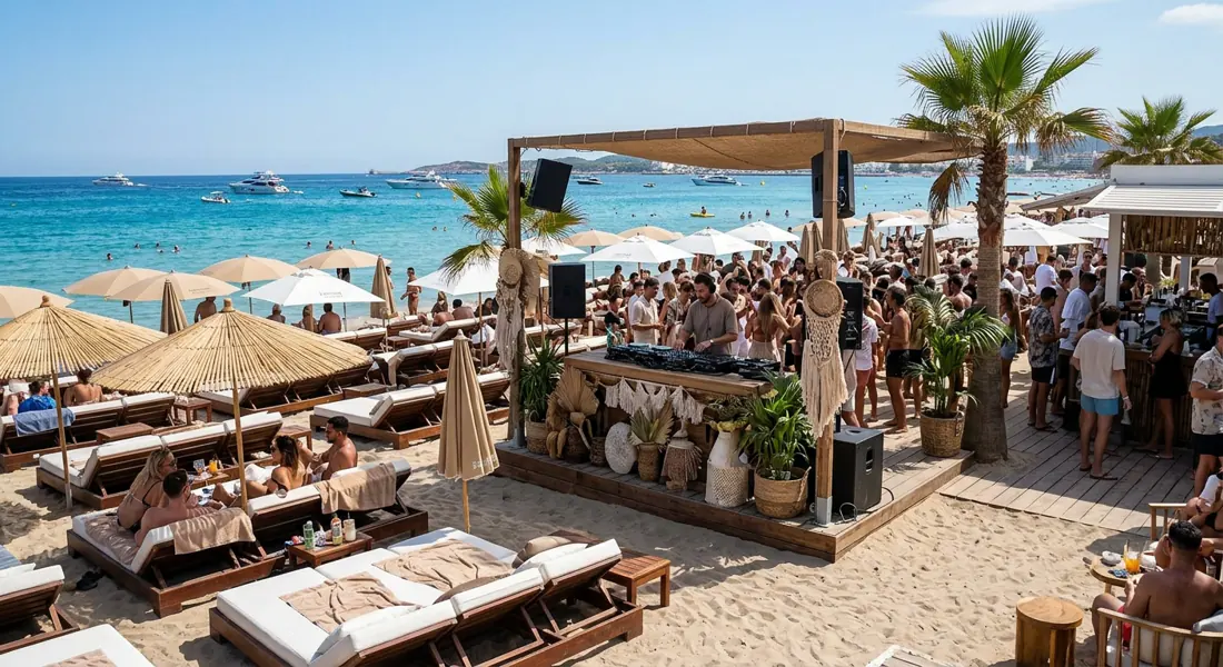 Beach-Club-Atmosphäre an der Playa d'en Bossa